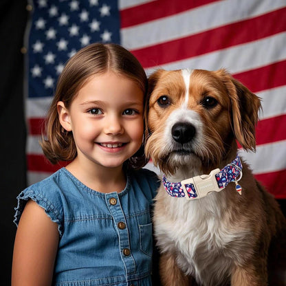 DOGWONG Patriotic Flag Dog Collar, 4th of July American Flag Dog Collars, Adjustable Cute Patriotic Pet Collars Fourth of July Design Dog Collar for Small Medium Large Dogs