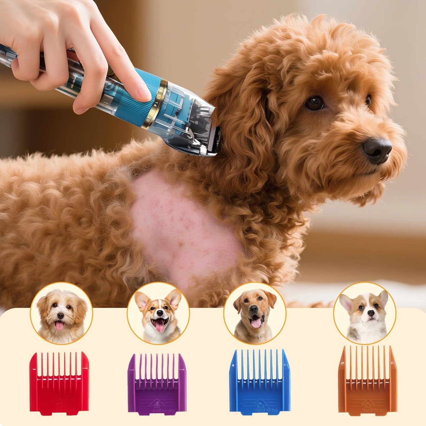 Dog Clippers for Grooming Thick Hair - Professional 50dB Low Noise Cordless Clipper with Titanium Blades & Detachable IPX5 Waterproof Head for Matted Coats, Dogs, Cats and All Pets