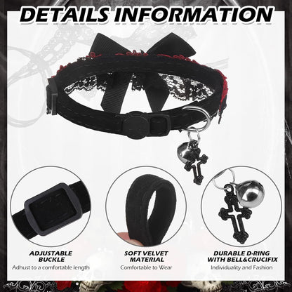 EXPAWLORER Cat Collar Breakaway,Adjustable Soft Velvet Cat Collar with Cross Accessory and Bell,Safety Quick Release Gothic Style Pet Collar for Cat,Kitten,Small Dog