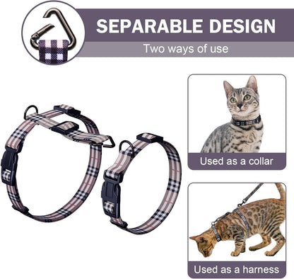 Hikiko Cat Harness and Leash Set Escape Proof Adjustable Walking Travel Soft Kitten Harness for Small Medium Large Cats (Khaki Plaid, M)