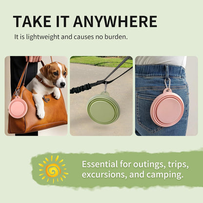 Collapsible Dog Bowls 2-Pack, Portable Travel Dog Bowl with Carabiner, Food-Grade Silicone Pet Bowl for Hiking, Walking (Macaron Pink and Green)