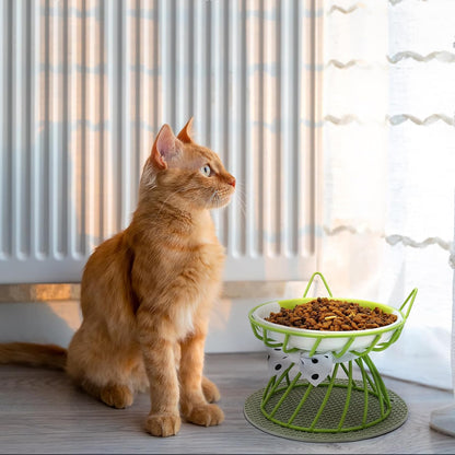 Tilted Elevated Cat Bowl, Food & Water Cat Bowl， Ceramic Pet Food Bowl for Flat Faced Cats, Protect Pet's Spine, Dishwasher Safe