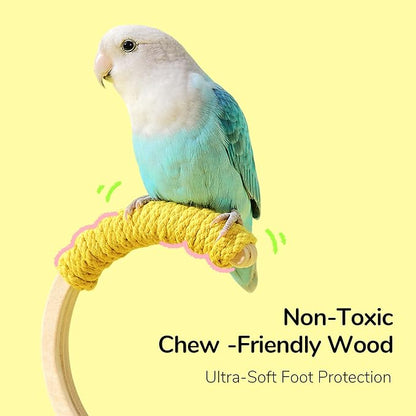 Wooden Bird Perch Stand with Cotton Rope - Enrichment Interactive Spinning Swing Perch for Cockatiels Conures Lovebirds Parrotlets Budgies - Red