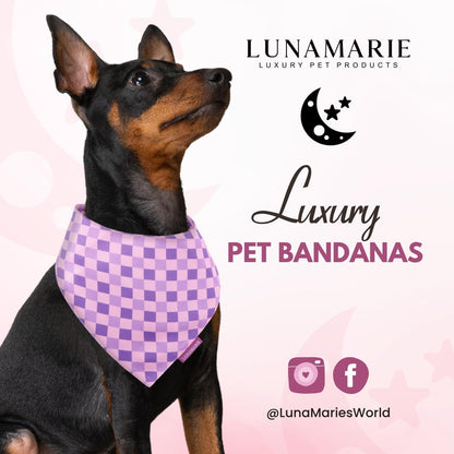 LunaMarie - Luxury Pet Birthday Bandanas -Premium & Silky Poly Fabric | 100% Handmade | Custom Shape Dual Layered (Violeta Rebel, Large)