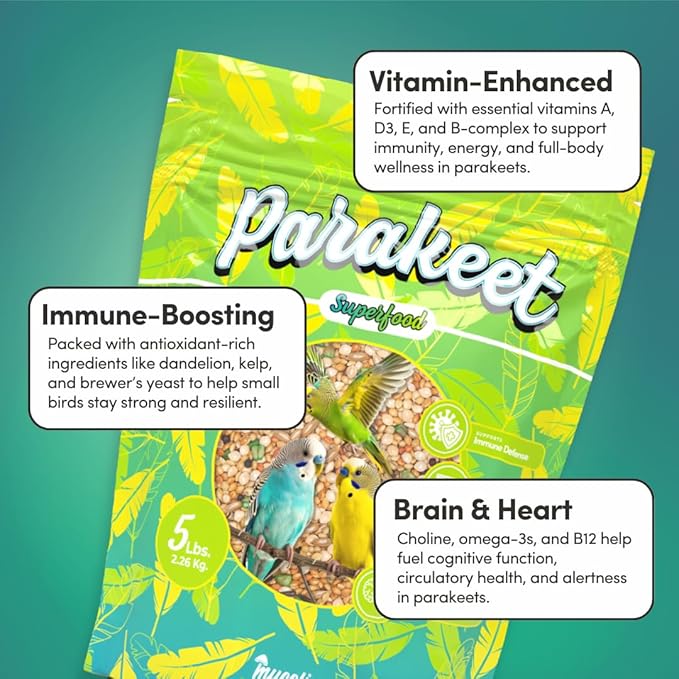 Mycelium Parakeet Superfood (5 LBS) | Organic Bird Seed for Parakeets & Small Pet Birds | Vitamin-Enhanced for Immunity, Brain & Heart Support | Non-GMO, Clean Ingredients, Made in USA