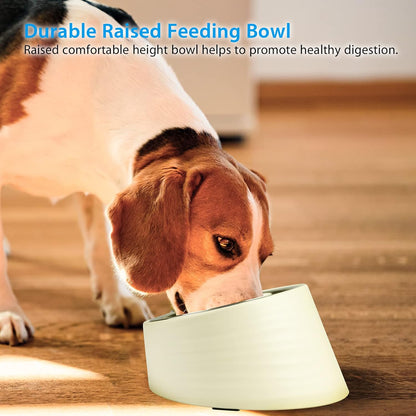Tilted Slanted Dog Bowl 1 Cup, 15° Tilted Stainless Steel Dog Cat Food Bowl, Non-Slip & Non-Spill Pet Feeder with Elevated Detachable Melamine Stand, Easy to Get Food Dish, Medium White