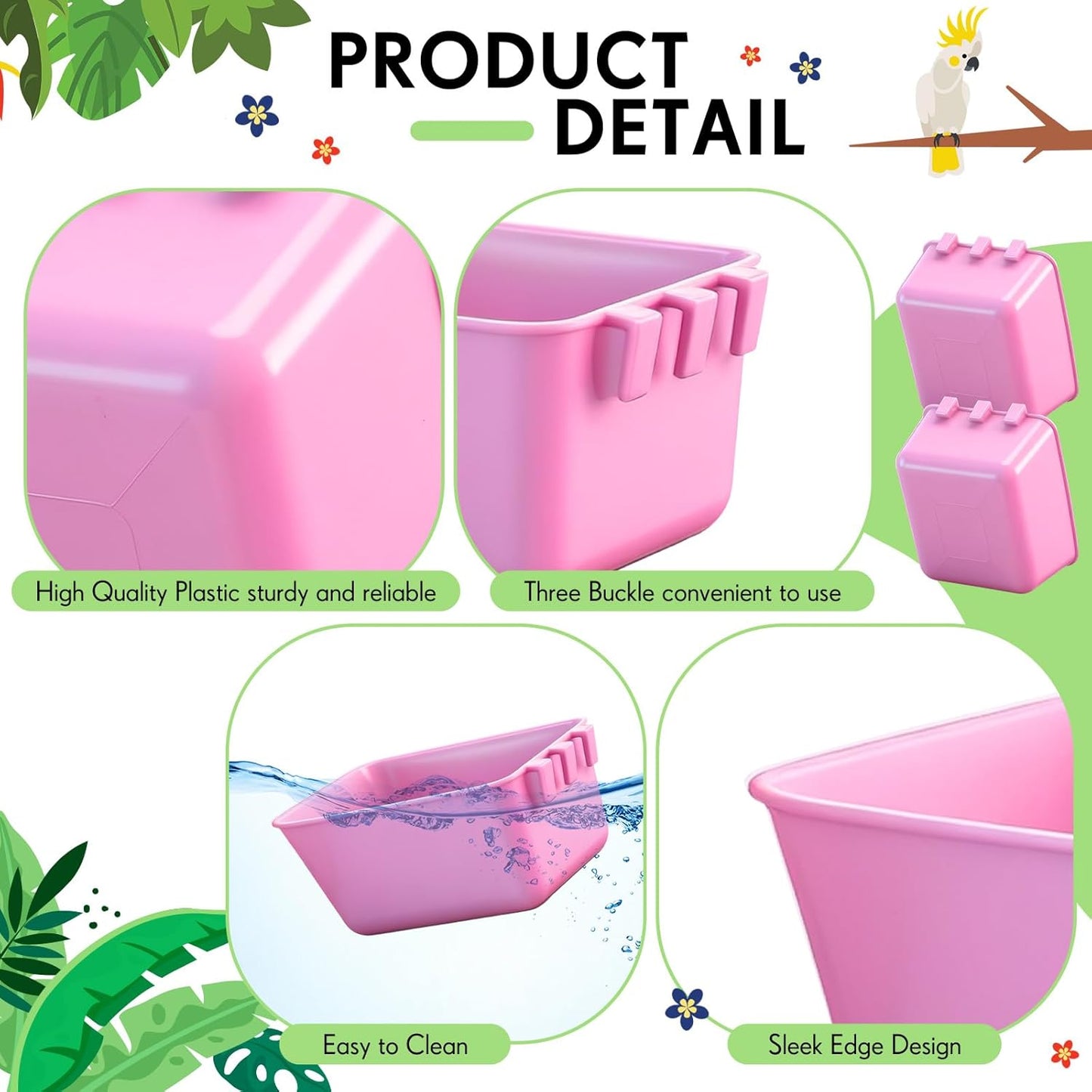 Maxdot 20 Pcs Cage Cups Chicken Feeder Waterer 16 oz Birds Feeders Hanging Bunny Cage Chicken Water Bowl for Pet Parrot Rooster Parakeet Gamefowl Poultry Pigeon Wire Hutch (Pink)