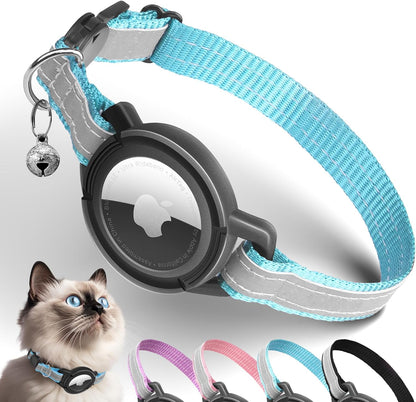 Airtag Cat Collar Breakaway, Odokele Reflective Cats Collars with Apple Air Tag Holder for Kitten, Cat GPS Tracker Adjustable Collars with Safety Quick Release Buckle for Kitties and Puppies - Blue