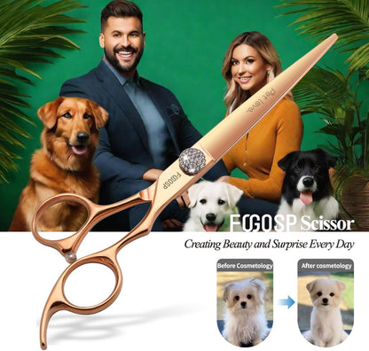 7'' Straight Dog Grooming Scissors Rose Gold Titanium Professional Pet Grooming Shears for Dogs Cat Japan 440C Right Handed Trimming Scissors for Teddy Shih Tzu (7,Straight)
