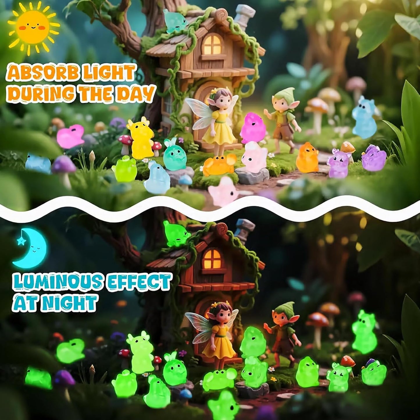 Mini Glow in The Dark Animal Resin Models Mystery Resin Animals Individually Wrapped Blind Bag Hide Small Luminous Figures DIY Fairy Garden House Micro Landscape Aquarium Decor Random Design (100)