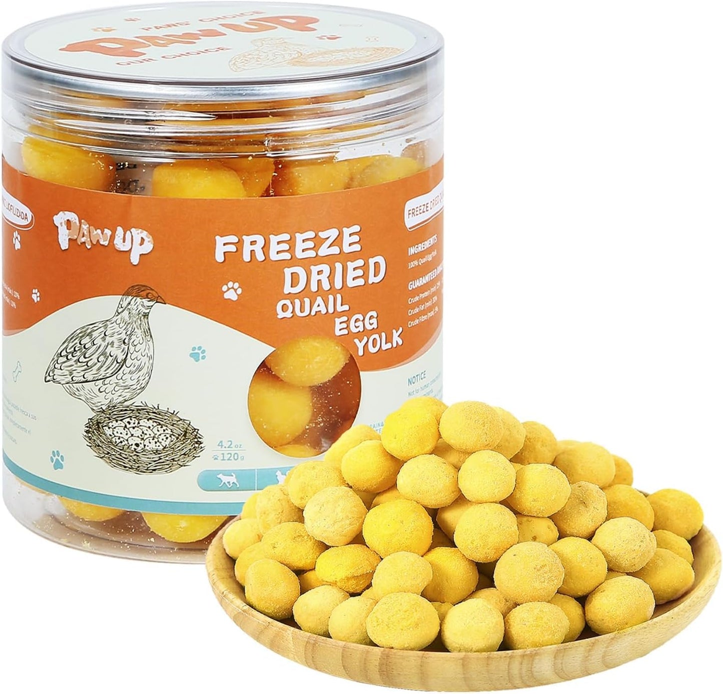 PAWUP Freeze Dried Quail Egg Yolk Pet Treats, Freeze-Dried Pet Food for Dogs, Cats, Pure Fresh Ingredient, 4.2 oz, Rawhide Free, Gluten&Grain Free