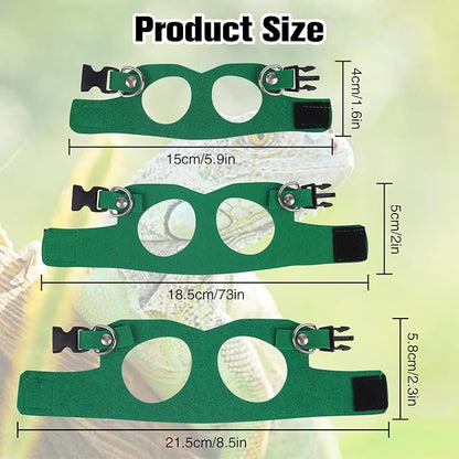 Bearded Dragon Harness Leash Set 3 Size Adjustable Lizards Training Walking Leather Vest Escape-Proof Traction Rope for Outdoor Small Reptiles Animal Squirrels (Green)