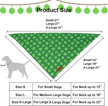 ADOGGYGO St. Patrick's Day Dog Bandana, Green Shamrock Pet Scarf, Adjustable Fit Saint Patrick Bandanas for Medium Large Dogs (Large)