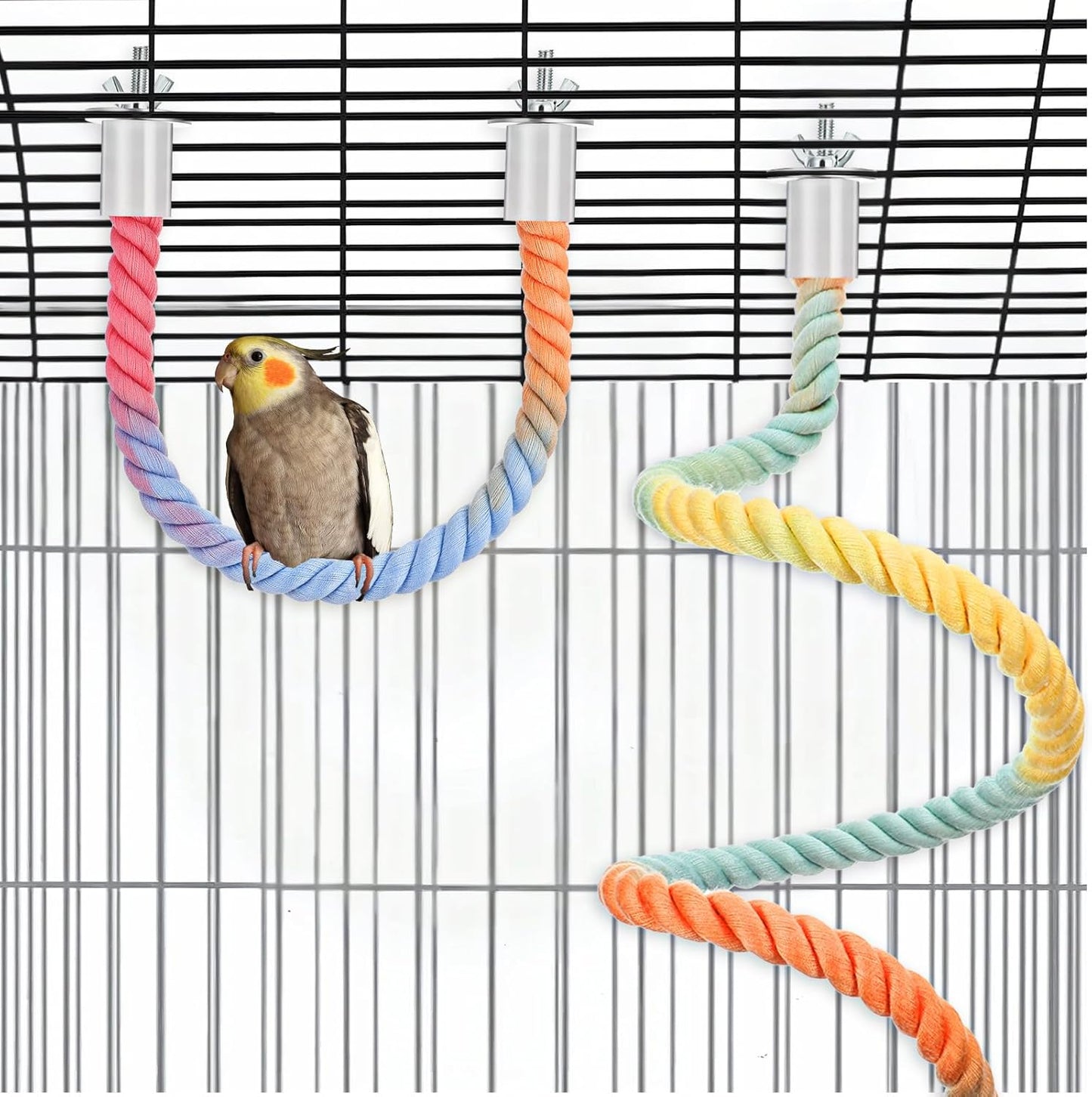 4 Packs Gradient Bendable Bird Rope Perches, Parrot Bird Perch Rope Stand for Cage Climbing Rope Toys Cotton Swing Climbing Rope Standing Bungee Toy for Parakeet Lovebirds Cockatiels Budgies