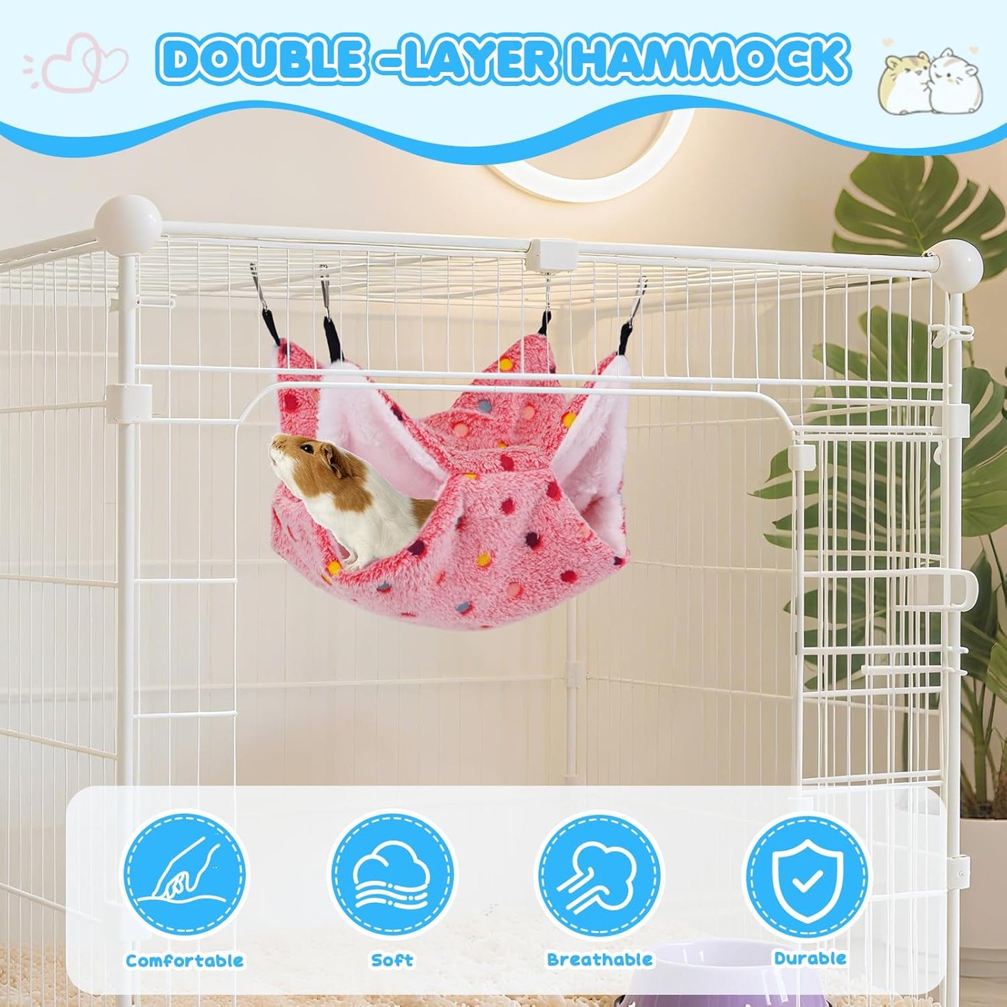 3 Pcs Guinea Pig Hammock, Rat Ferret Hamster Hanging Hammock Guinea Pig Accessories for Small Animals Chinchilla Parrot Sugar Glider Ferret Squirrel (11"×11")