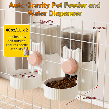 Rabbit Automatic Food Feeder and Water Dispenser Bunny Gravity Feeding Station Waterer Set Hanging Self-Dispensing Feeder for Ferret,Guinea Pigs Chinchillas Hedgehog (Blue)