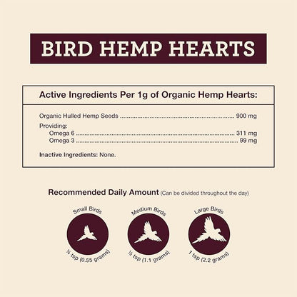 Hemp Well Organic Hemp Hearts for Birds - Reduces Feather Plucking, Promotes Relaxation, Immune Support, Organic, USA Grown, GMO Free – 8 Ounces