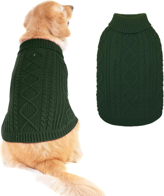 BINGPET Thermal Knitted Dog Sweater for Small Medium Large Dogs,Winter Puppy Cat Coat Warm Sweartershirts Outfits,Classic Cable Knit Turtleneck Pullover Dog Jumper Coat Warm Sweartershirts