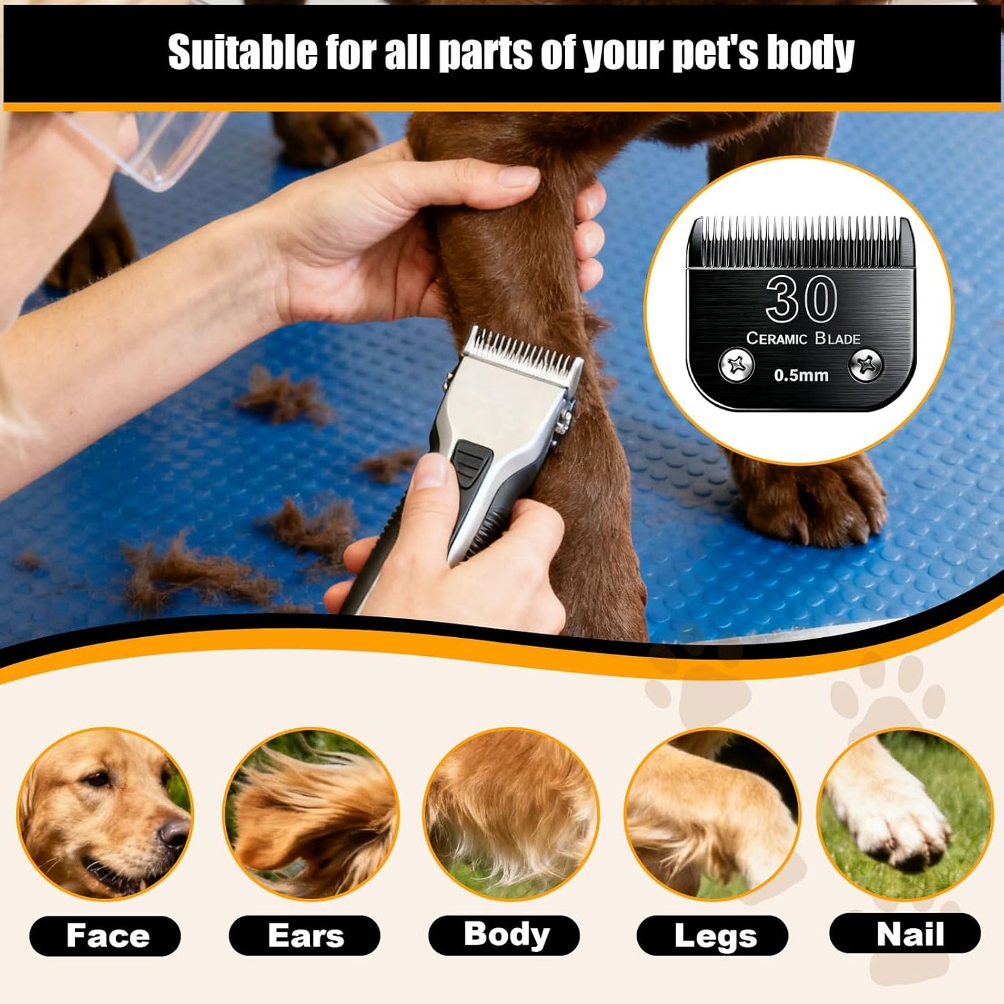 Dog Grooming Clipper Blades Replacement Compatible with Andis Dog Clippers,Most OsterA5, Wahl KM Series Pet Clippers (Black(30))