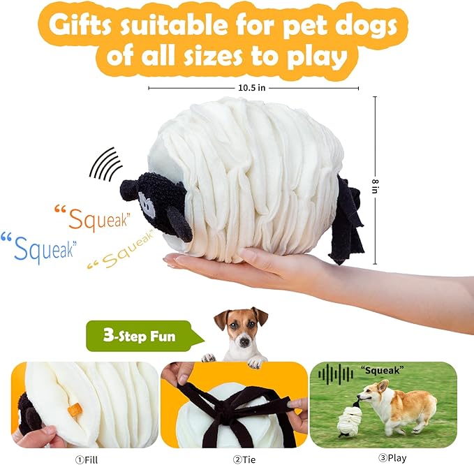 Sheep Shape Snuffle Ball for Dogs - Interactive Puzzle Toy & Treat Dispenser Mat, Slow Feeder to Relieve Puppy Boredom and Anxiety (Upgraded Squeaky)
