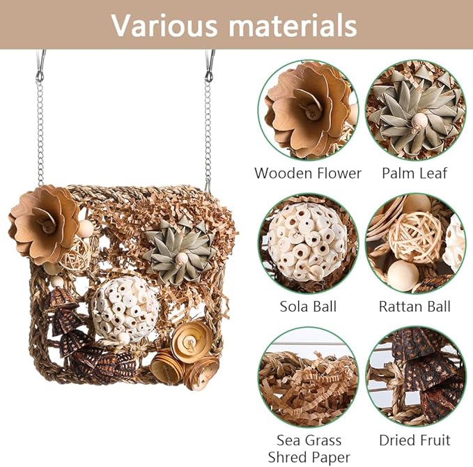 Bird Foraging Toys Natural Bird Toys Conure Toys Parrot Shredding Hanging Toys for Small to Medium Birds Parakeet Cockatiel Conure Lovebird Budgie