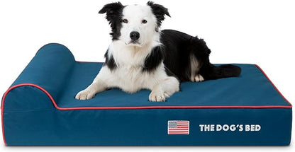 The Dog’s Bed Orthopedic Headrest Dog Bed Large Blue Oxford with Red Trim US Flag Dog Bed, Memory Foam, Hip & Elbow Dysplasia, Lameness, Waterproof Washable Cover
