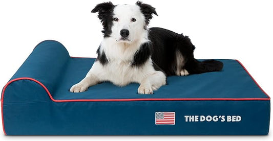 The Dog’s Bed Orthopedic Headrest Dog Bed Large Blue Oxford with Red Trim US Flag Dog Bed, Memory Foam, Hip & Elbow Dysplasia, Lameness, Waterproof Washable Cover