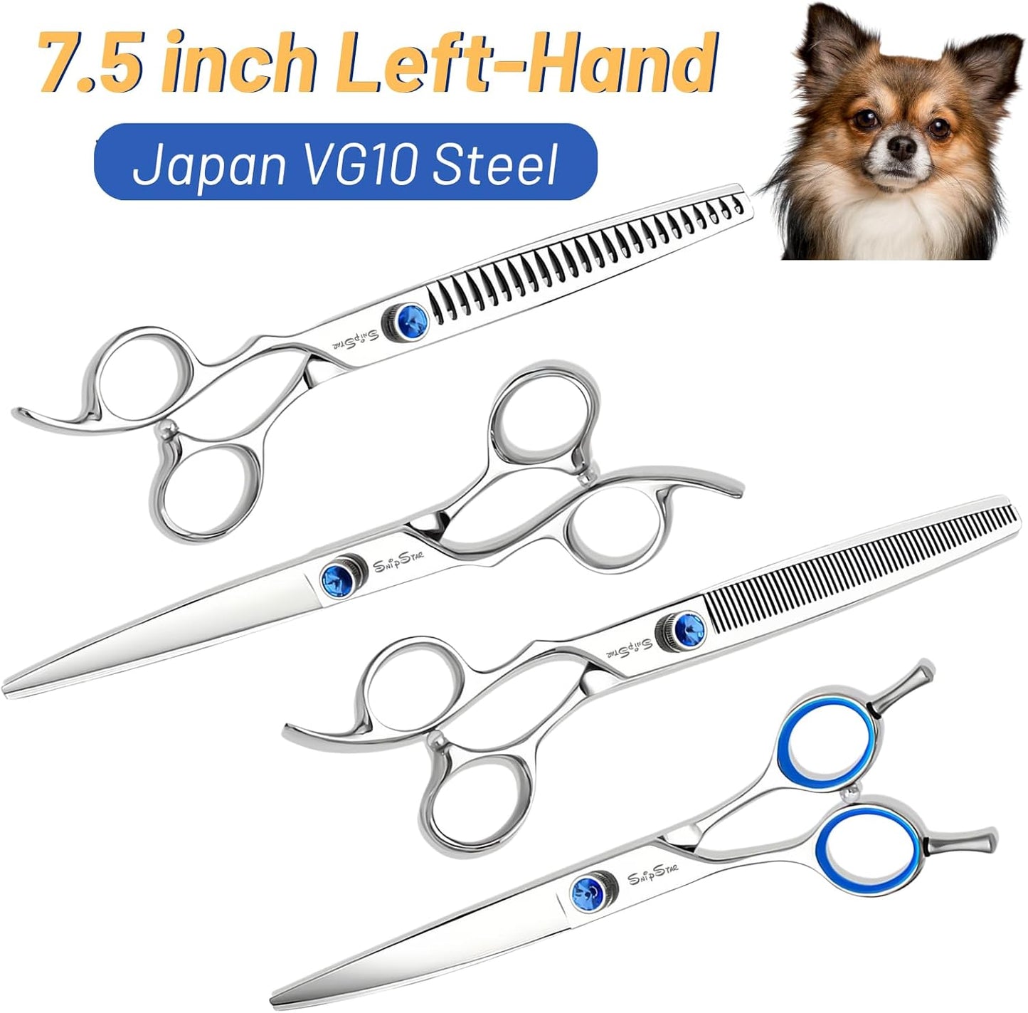 7.5in Curved Chunker Dog Grooming Scissors Kit, VG10 Steel Pet Shears Set, Professional Dog Trimming Scissors, for Rabbit Cat Face Body Hair Cutting Groomer or at Home, with Ergonomic Handle