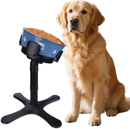 Dog Bowls,Elevated Adjustable Dog Bowl Stand with 3 Heights & Tilted Feeding Design, Raised Stand Compatible with Medium & Large Breeds(with Stainless Steel Bowls-Black)