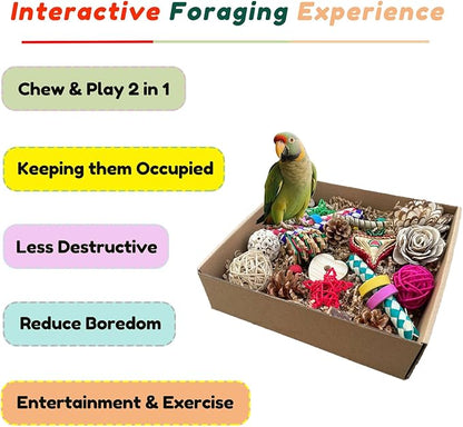 Bird Foraging & Bird Shredding Toys Box,Natural Chewing and Foraging Toys for Cockatiels,Parakeets,Conures,Love Birds & Small to Medium Parrots