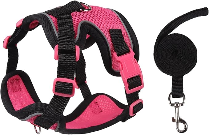 Cat Harness and Leash Set for Walking – Escape-Proof Reflective Vest for Cats and Small Dogs, Adjustable Soft Air Mesh with Pressure-Reducing Design, 4.92ft (Black & Rose, L)