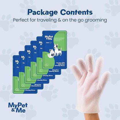 My Pet & Me - No-Rinse Cleaning Gloves for Dogs & Cats - 6 Count | Deodorizing & Moisturizing Pet Glove Wipes | Dog Washing Gloves for Easy Grooming | Paw Cleaner & Bath Gloves for Pets