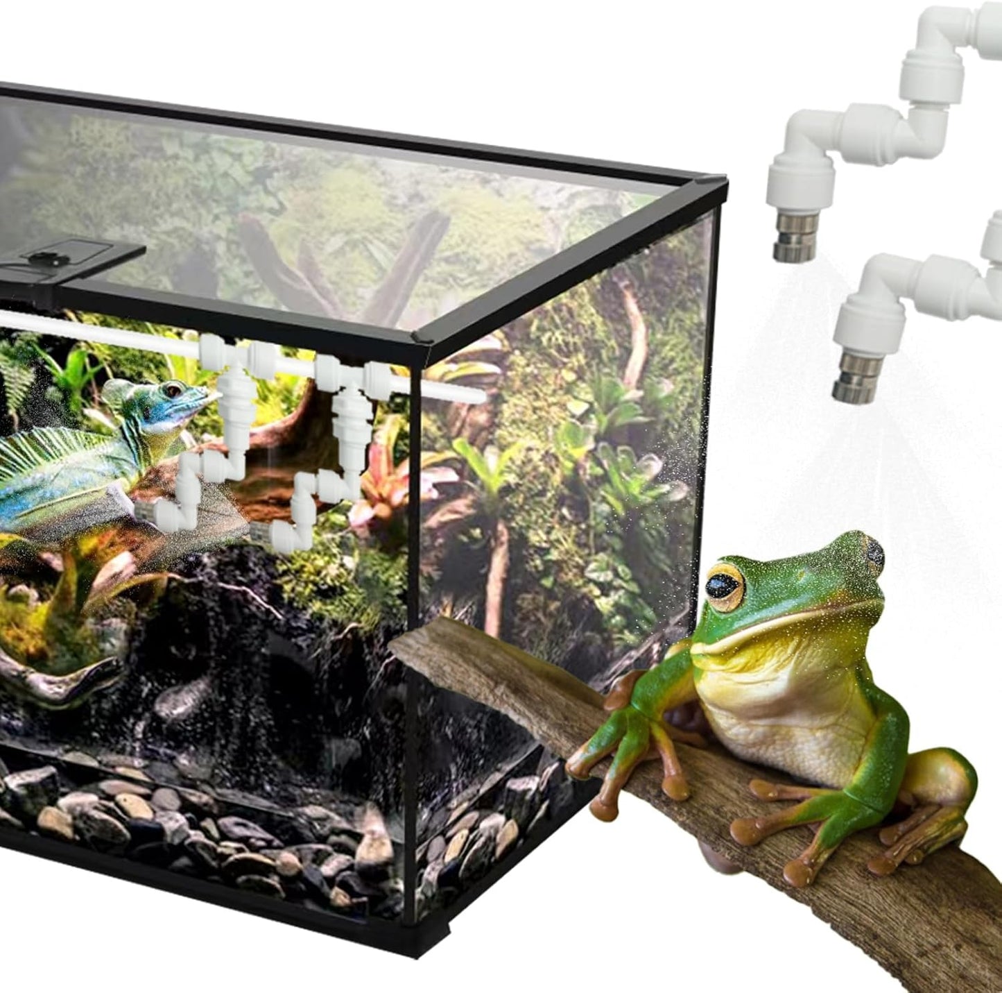 Reptile Terrariums Misting Accessories kit, 2PCS Adjustable Reptile Mister Nozzles, with 16ft 1/4 inch Tube, White