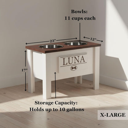 GrooveThis Woodshop - Personalized Elevated Dog Bowl Stand for Large, Medium, Small, X-Small Dogs - Stainless Steel Food and Water Bowls - Raised Dog Dish (X-Large, Black)