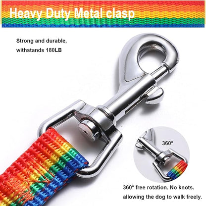 6 FT Puppy Leashes, Strong Traditional Style Leash with Easy to Use Collar Hook,Dog Lead Great for Small and Medium and Large Dog (Rainbow, 5/8 in x 6 ft)
