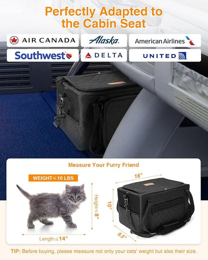 PETUX Small Cat Carrier - Pet Carrier Airline Approved for Kitten Under 10 lb - Escape-Proof, Foldable and Portable Cat Carriers with Removable Bag and Safety Buckle for Travel, Vet Visits - Black