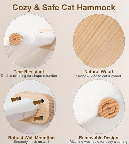 Cat Wall Hammock Shelves, Dual-Sided Cat Bed with Canvas & Plush Fabric, Wall Mounted Shelf for Large Cats, Space-Saving Perch for Lounging & Napping