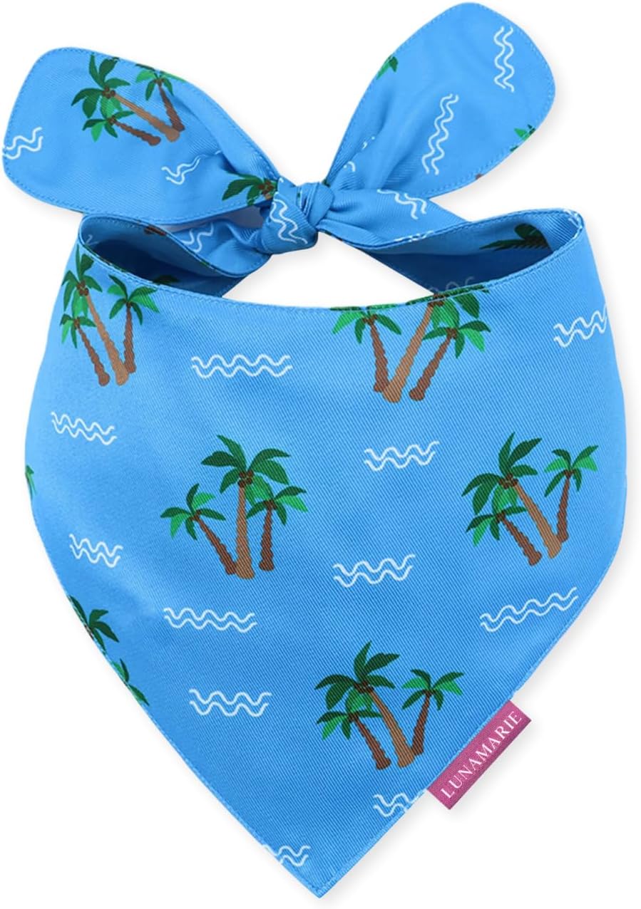 LunaMarie - Luxury Pet Birthday Bandanas -Premium & Silky Poly Fabric | 100% Handmade | Custom Shape Dual Layered (Playa Azul, Large)