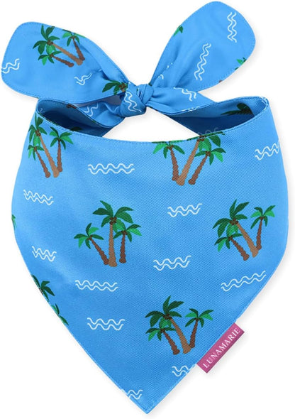 LunaMarie - Luxury Pet Birthday Bandanas -Premium & Silky Poly Fabric | 100% Handmade | Custom Shape Dual Layered (Playa Azul, Large)