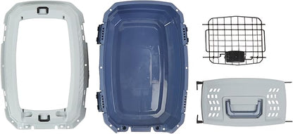 Amazon Basics 2-Door Top-Load Hard-Sided Cat Pet Travel Carrier, 19.0" L x 12.6" W x 10.0" H, Gray & Blue