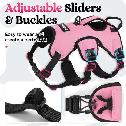 rabbitgoo Escape Proof Dog Harness Large Dogs, Soft Padded Full Body Pet Harness, Reflective Adjustable No Pull Vest with Lift Handle and Leash Clip for Walking Hiking Training, Light Pink, L