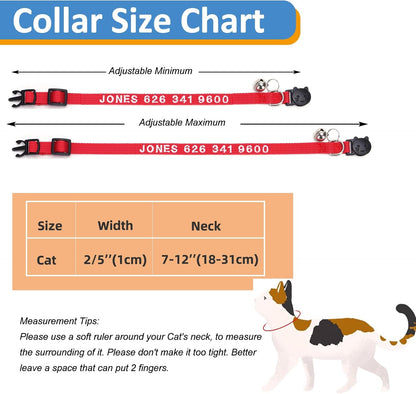 Personalized Cat Collars, Embroidered with Pet Name and Phone Number, Adjustable Nylon Breakaway Safety Release Buckle ID Collar,Custom Text with Bell for Cat or Kitten,Light Pink