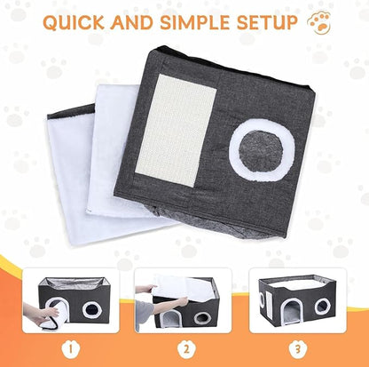 Cat House for Indoor Cats – Foldable Cat Cave & Covered Cat Bed, Cozy Hideaway for Small Pets and Large Cats (23.6"x16"x12.8"),Dark Grey