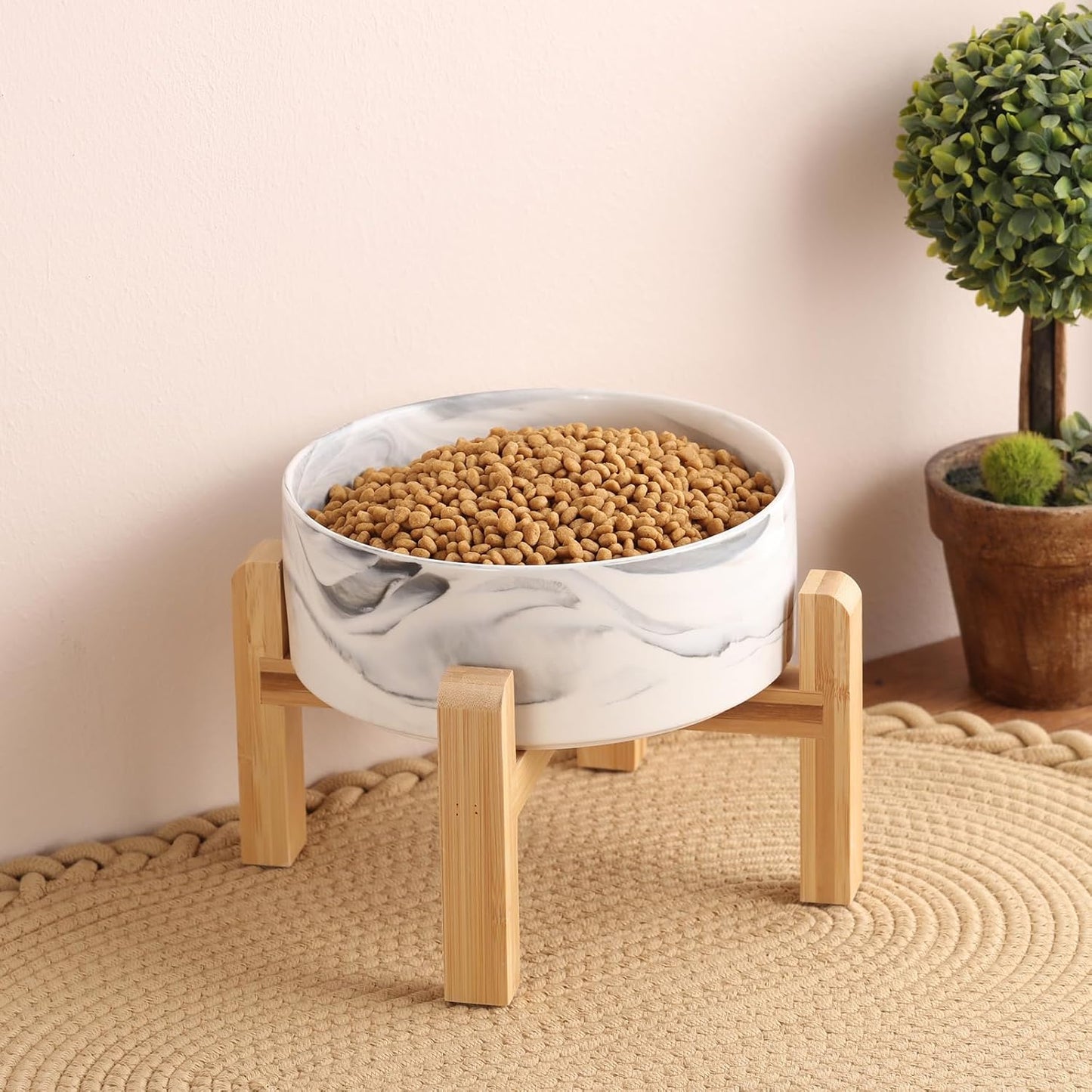 Elevated/Raised Dog Bowl Ceramic for Small Medium Sized Breed,Dog Food Water Bowl with Stand,6 in 3.6 Cups Non Slip Heavy Weighted Marble Grey