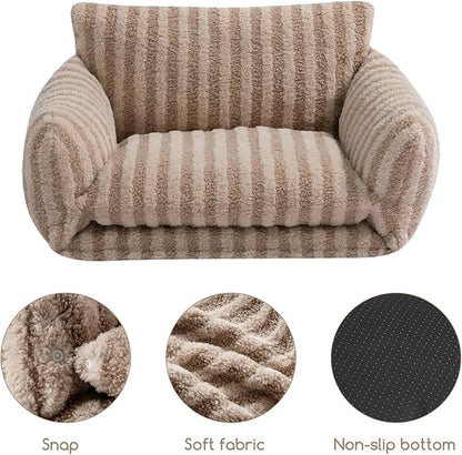 Hollypet Cat Bed Fluffy Plush Mutifuctional Double-Layer Soft Pet Couch Orthopedic Sofa Nest Beds for Small Cats and Dogs, Khaki (25x20x13 inch)