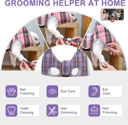 BEAUTYZOO Dog Grooming Hammock for Small Dogs Cat- Dog Sling for Nail Trimming/Clipping- Dogs Hanging Harness Holder with Thick Fabric Neck Support & Strap Restraint Claw Care, Purple S