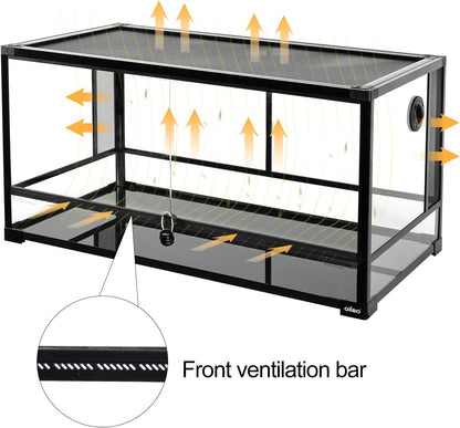 OIIBO Glass Reptile Terrarium, 40"x20"x20" Bearded Dragon Tank with One-Hand Opening Front Hinge Doors, Top and Front Ventilation, Reptile Habitat for Bearded Dragon Ball Python Snake Gecko Knock-Down