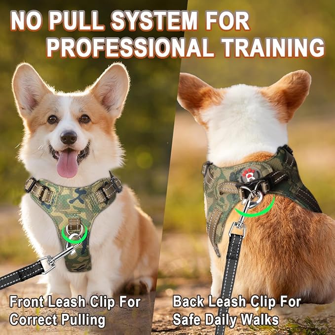 Dog Harness Step in Dog Vest Harness, Reflective Adjustable Puppy No Pull Harness Breathable Soft for Small and Medium Dogs Cats, Camo, S