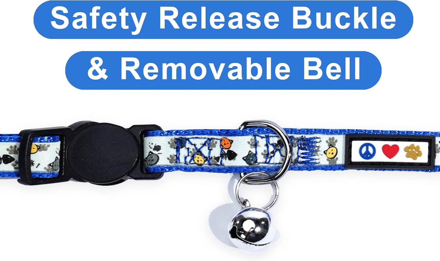 Pawtitas Glow in The Dark Cat Collar with Safety Buckle and Removable Bell Cat Collar Kitten Collar Blue Cat Collar