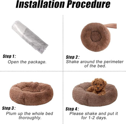 Small Round Dog Bed, Cat Beds for Indoor Cats, Calming Anti-Anxiety Donut Bed for Puppy and Kitten, Washable Round Fluffy Pet Bed for Small Medium Dogs and Cats(Fits up to 25 lbs Pets)